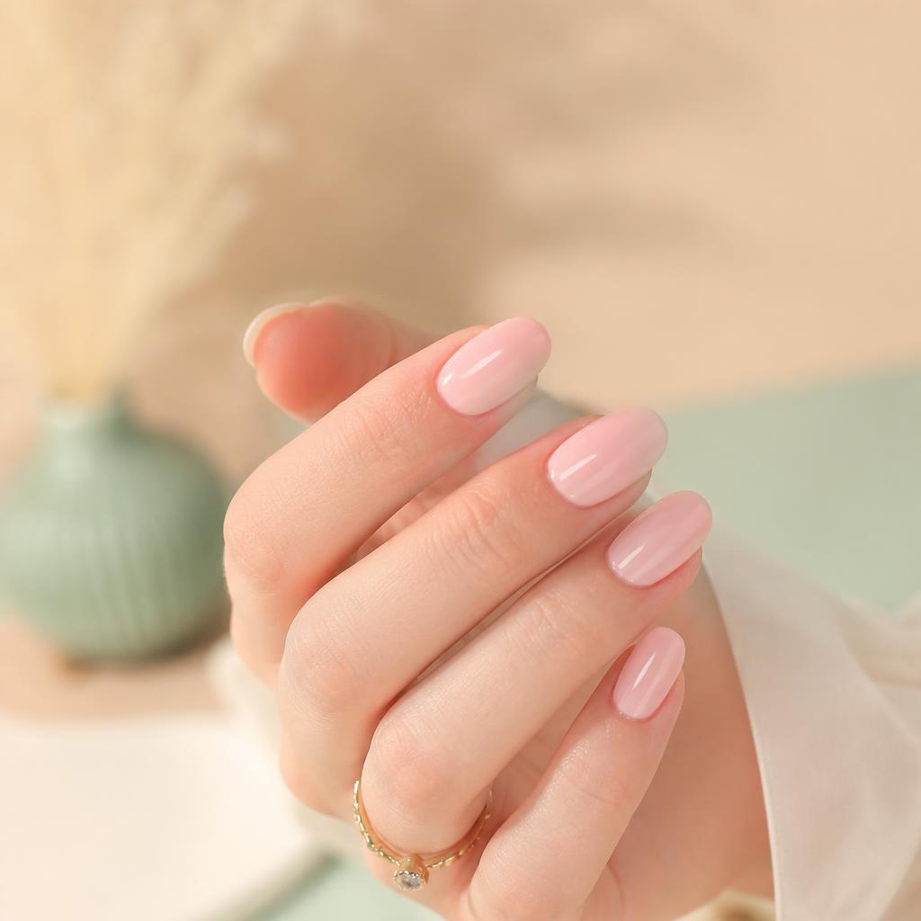 Manicura Gelish en tono rosa pastel con brillo duradero